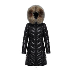 Moncler V-Quilt Oversized-Fur-Trim Long Down Coat — #171