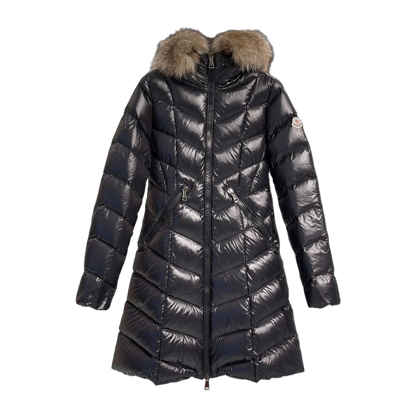 Moncler V-Quilt Oversized-Fur-Trim Long Down Coat — #171