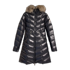 Moncler V-Quilt Oversized-Fur-Trim Long Down Coat — #171