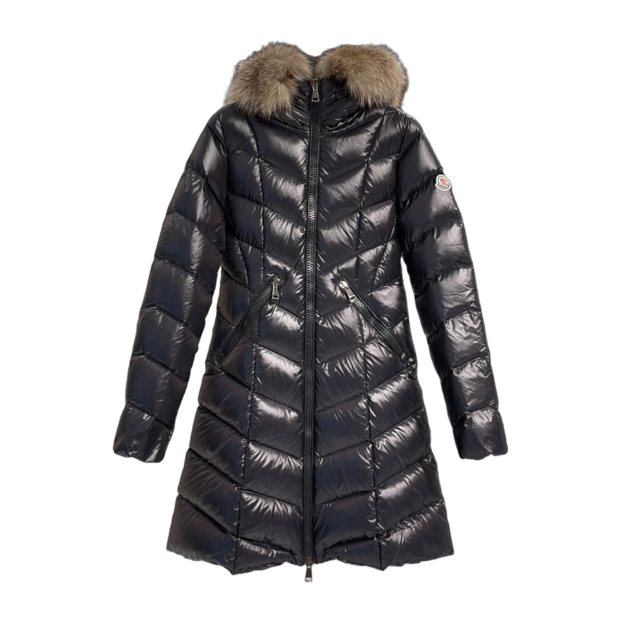 Moncler V-Quilt Oversized-Fur-Trim Long Down Coat — #171