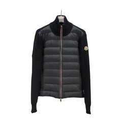 Moncler Quilted Knit-Panel Down Cardigan — Black — #221