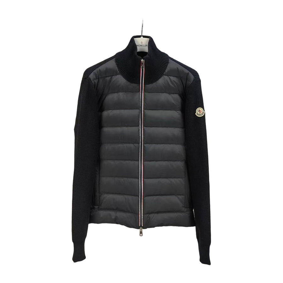 Moncler Quilted Knit-Panel Down Cardigan — Black — #221