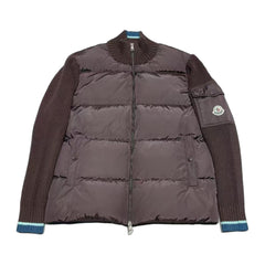 Moncler Quilted Knit-Panel Down Cardigan — Brown — #228