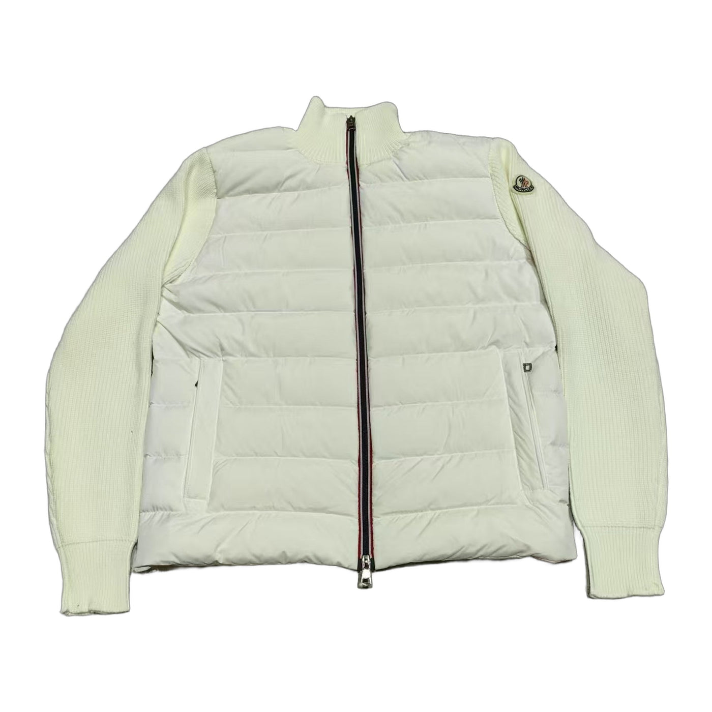 Moncler Quilted Knit-Panel Down Cardigan — White — #237