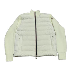 Moncler Quilted Knit-Panel Down Cardigan — White — #237
