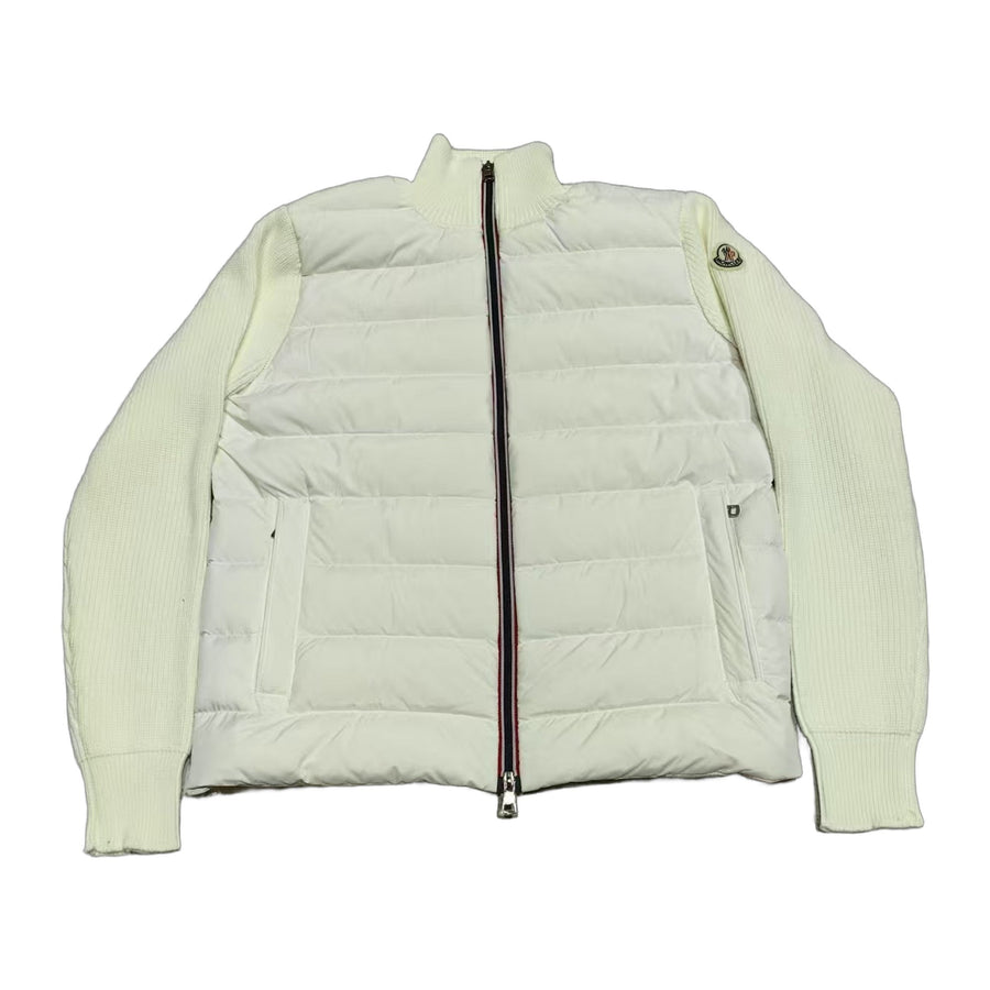Moncler Quilted Knit-Panel Down Cardigan — White — #237