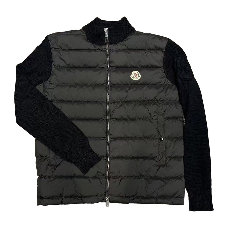 Moncler Quilted Knit-Panel Down Jacket — Black — #256