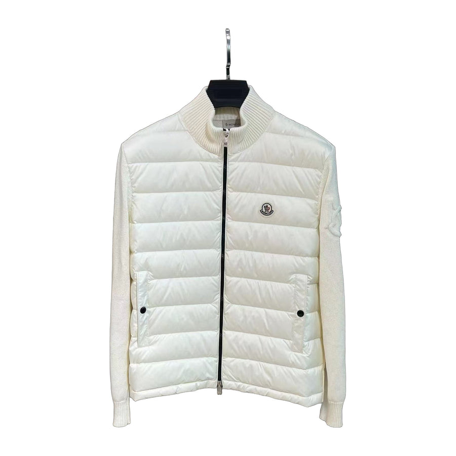 Moncler Quilted Knit-Panel Down Jacket — White — #269