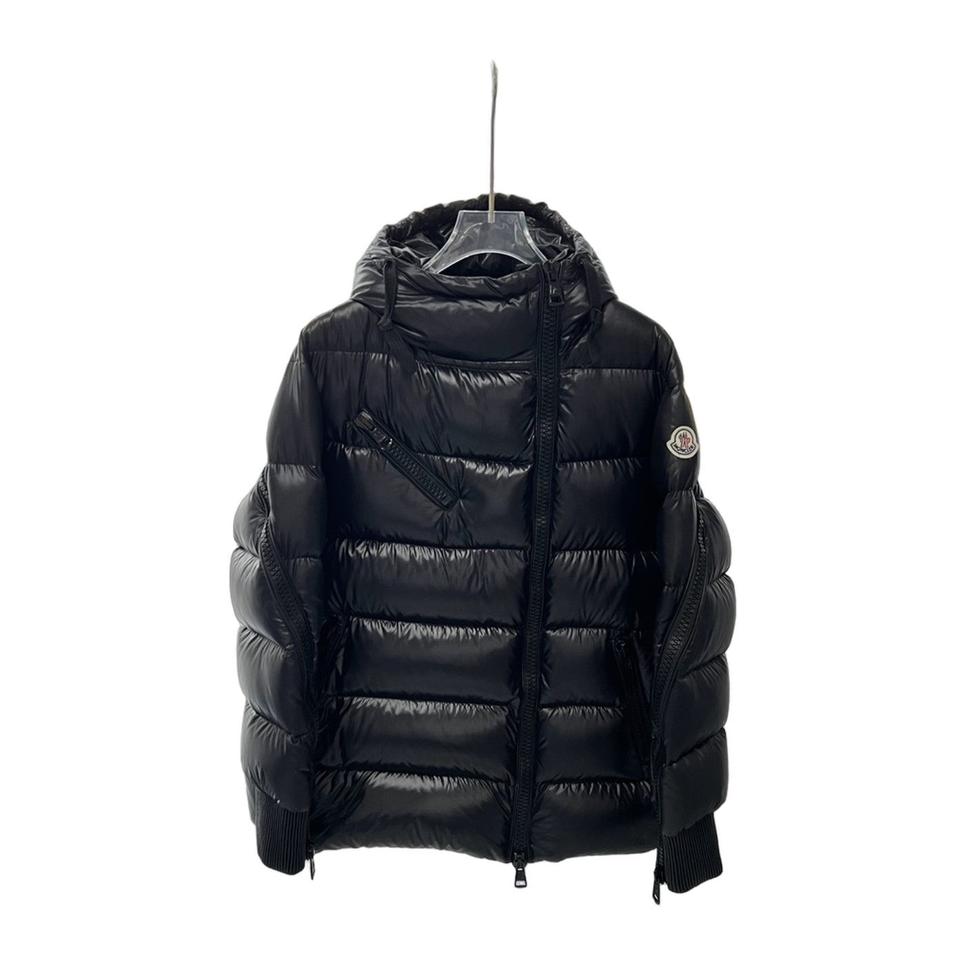 Moncler Liriope Asymmetric-Zip Hooded Down Jacket — Black — #277