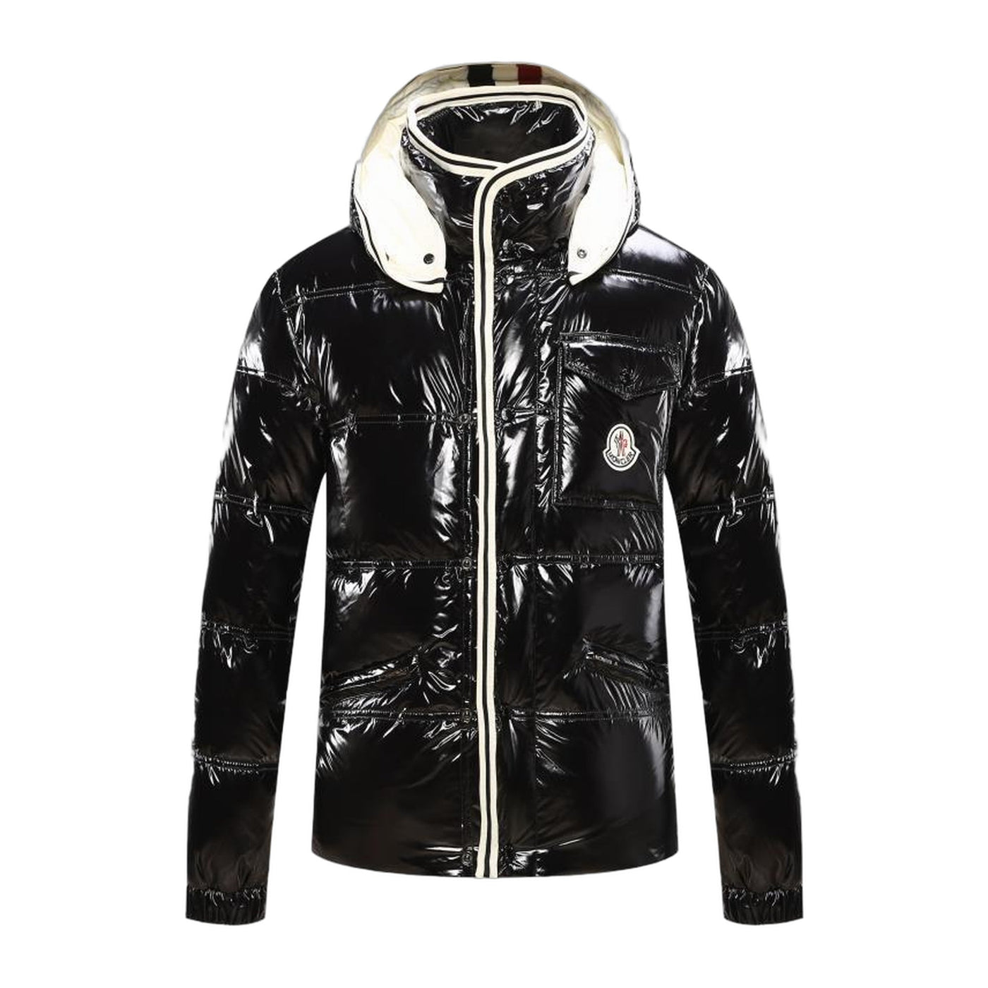 Moncler Glossy Hooded Cropped Down Jacket — Black — #281
