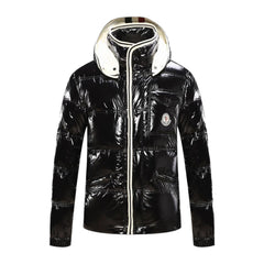 Moncler Glossy Hooded Cropped Down Jacket — Black — #281