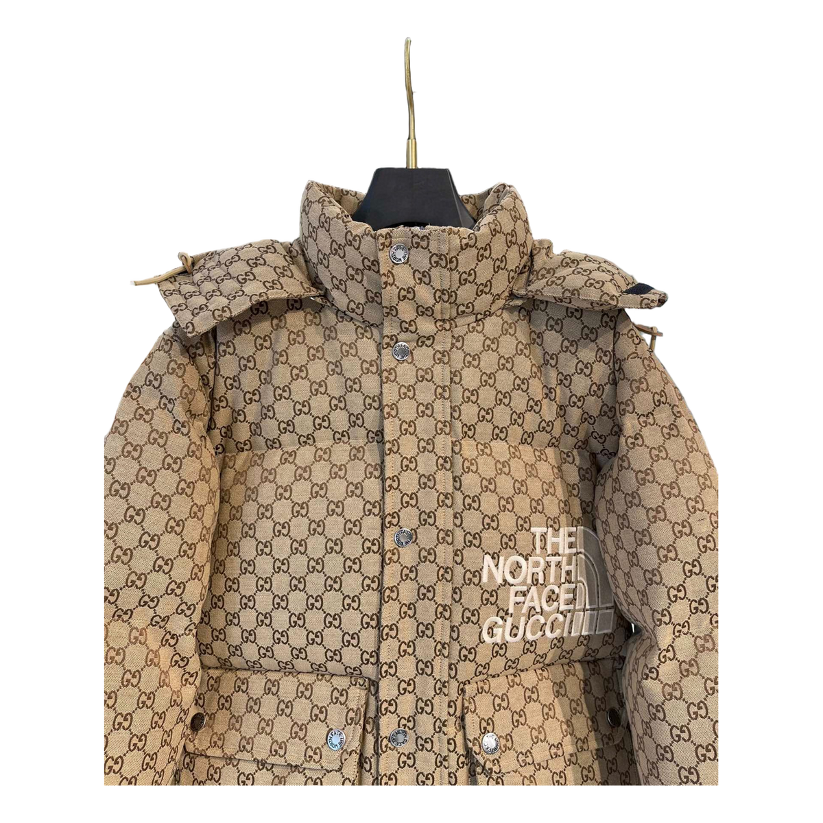 Gucci × The North Face GG-Pattern Hooded Puffer Jacket — Beige — #441
