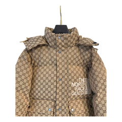 Gucci × The North Face GG-Pattern Hooded Puffer Jacket — Beige — #441