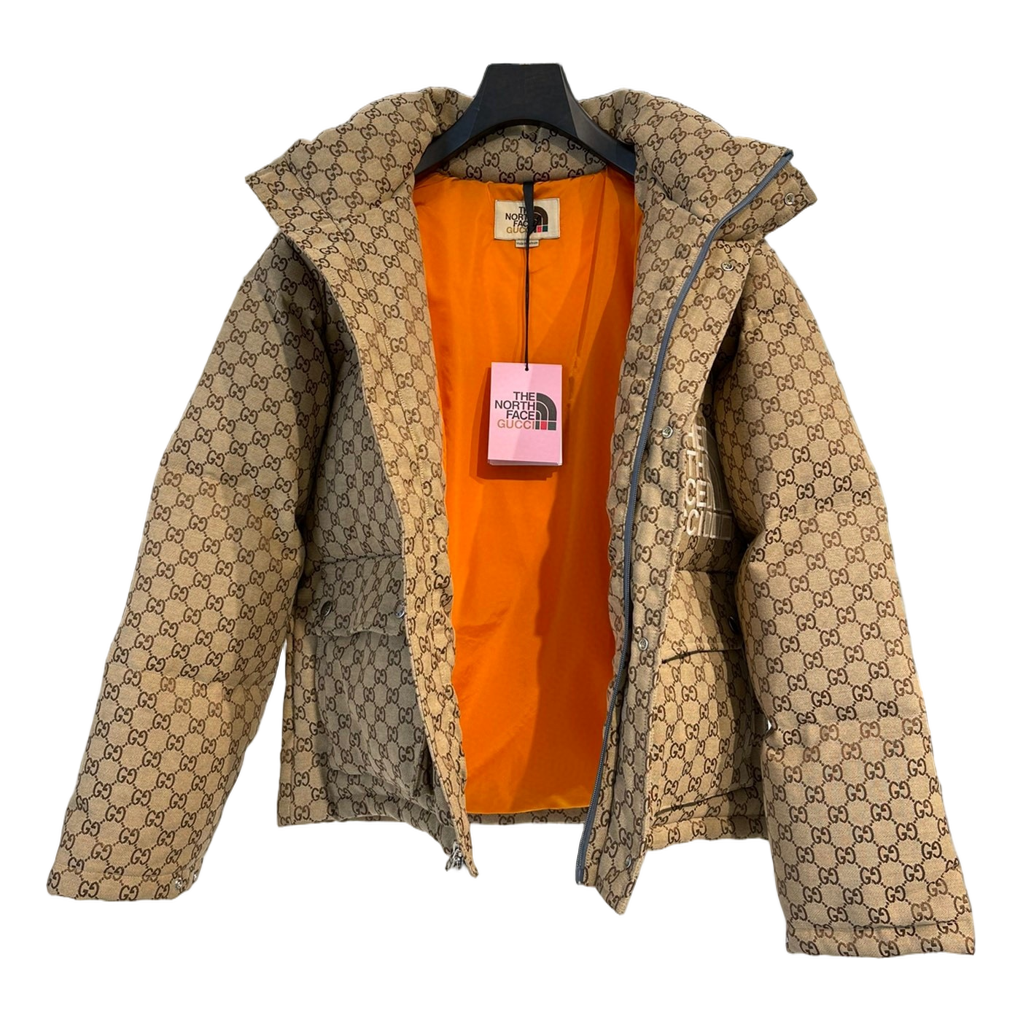 Gucci × The North Face GG-Pattern Hooded Puffer Jacket — Beige — #441