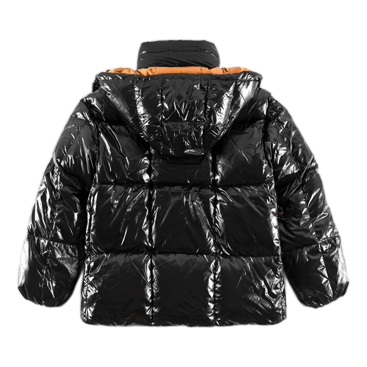 Moncler Glossy Copper-Lined Hooded Puffer Jacket — Black — #189