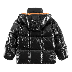Moncler Glossy Copper-Lined Hooded Puffer Jacket — Black — #189