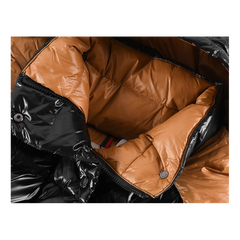 Moncler Glossy Copper-Lined Hooded Puffer Jacket — Black — #189