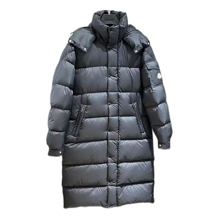 Moncler Matte Hooded Long Puffer Coat — Black — #175