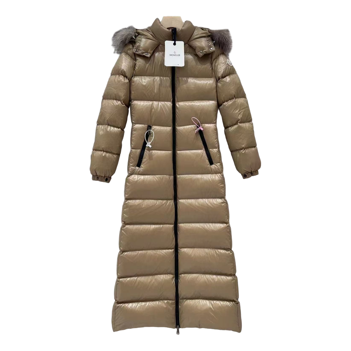 Moncler Hudson Fur-Trim Long Puffer Coat — #186