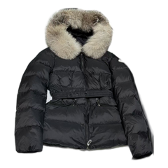 Moncler Belted Fur-Trim Puffer Jacket — Black — #219