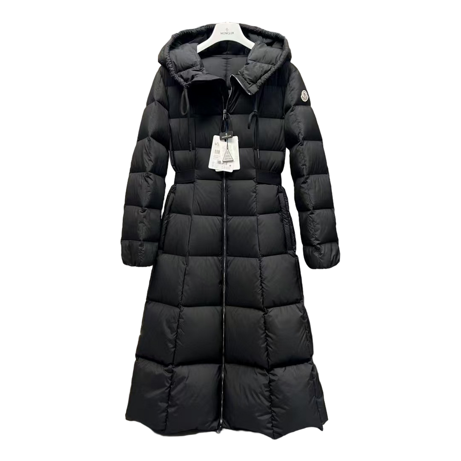 Moncler Fitted Long Hooded Puffer Coat — Black — #220