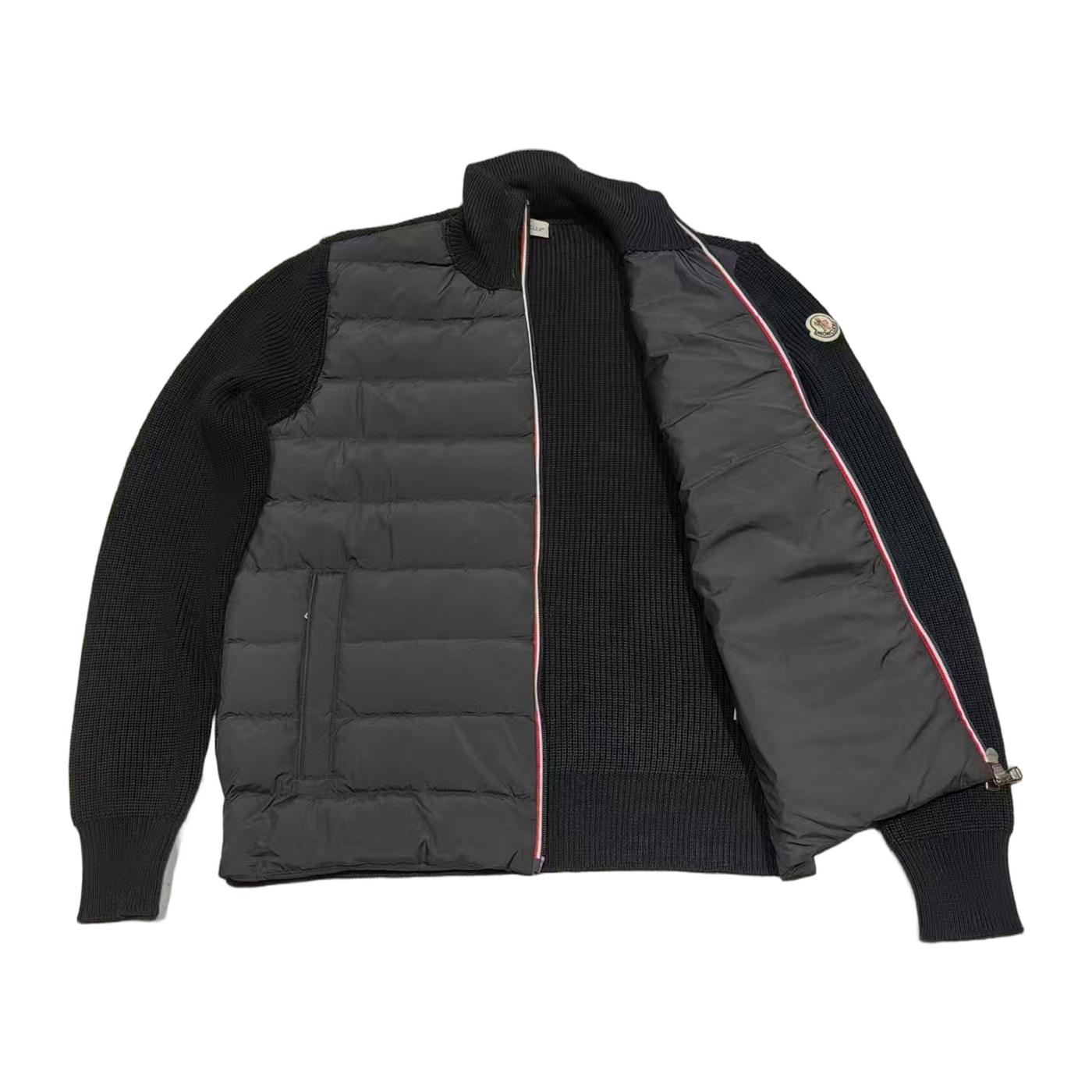 Moncler Quilted Knit-Panel Down Cardigan — Black — #221