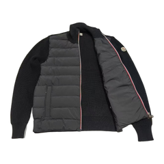 Moncler Quilted Knit-Panel Down Cardigan — Black — #221