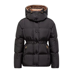 Moncler Women's Black-Gold Belted Down Jacket — Brown — #227
