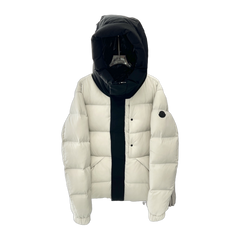 Moncler Matte Hooded Long Down Jacket — Grey & White — #180
