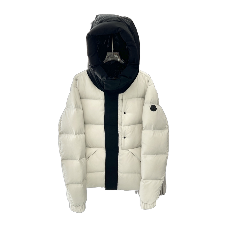 Moncler Matte Hooded Long Down Jacket — Grey & White — #180