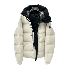 Moncler Matte Hooded Long Down Jacket — Grey & White — #180