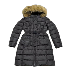 Moncler Khloe Hooded Fur-Trimmed Long Down Jacket — Black — #187