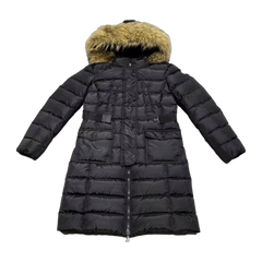 Moncler Khloe Hooded Fur-Trimmed Long Down Jacket — Black — #187