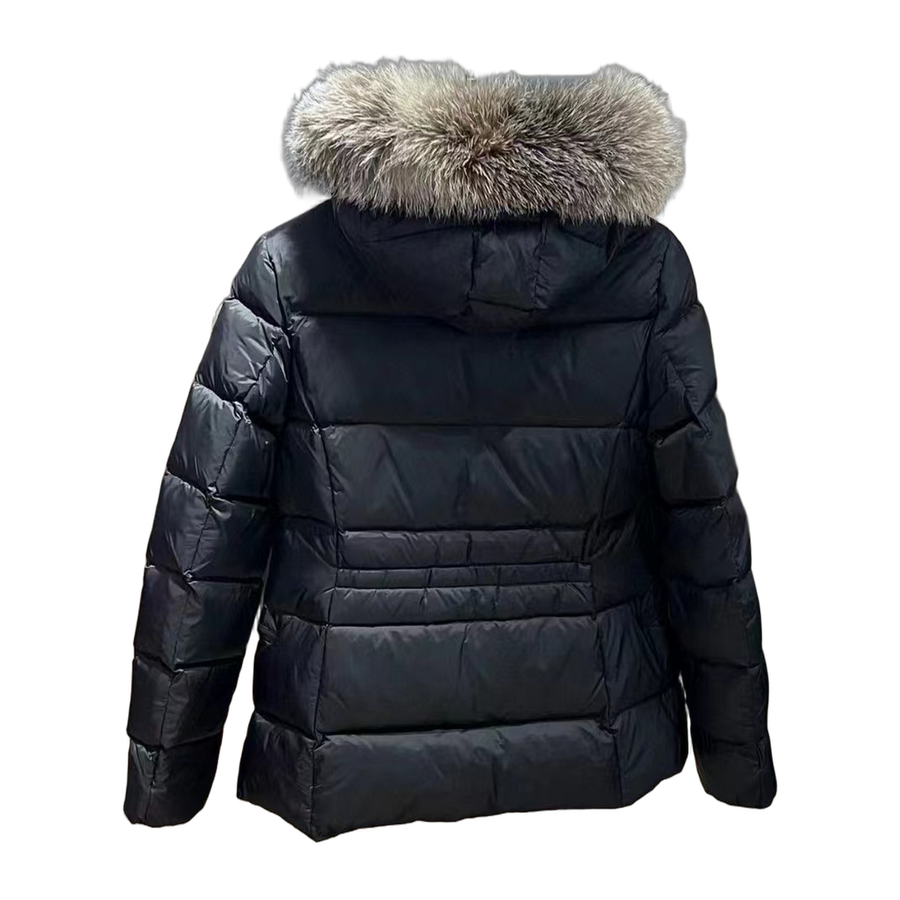 Moncler Hooded Belted Fur-Trim Down Jacket — Black — #250
