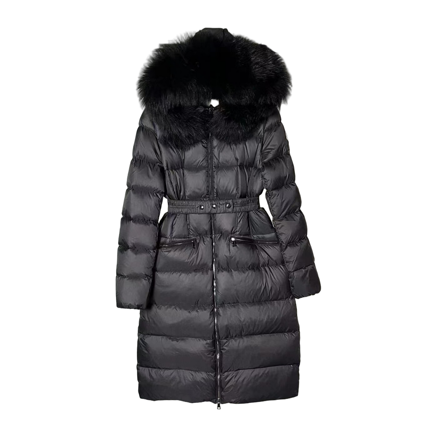Moncler Boedic Hooded Shearling-Trimmed Long Down Jacket — Black — #251