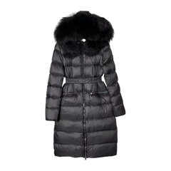 Moncler Boedic Hooded Shearling-Trimmed Long Down Jacket — Black — #251
