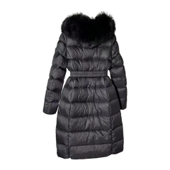 Moncler Boedic Hooded Shearling-Trimmed Long Down Jacket — Black — #251