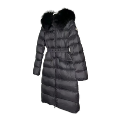 Moncler Boedic Hooded Shearling-Trimmed Long Down Jacket — Black — #251