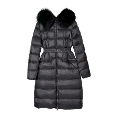Moncler Boedic Hooded Shearling-Trimmed Long Down Jacket — Black — #251