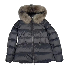 Moncler Boed Hooded Shearling-Trimmed Short Down Jacket — Black — #252