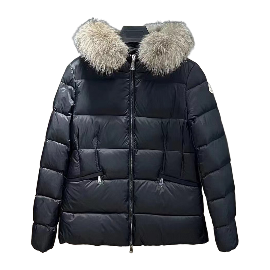 Moncler Boed Hooded Shearling-Trimmed Short Down Jacket — Black — #252