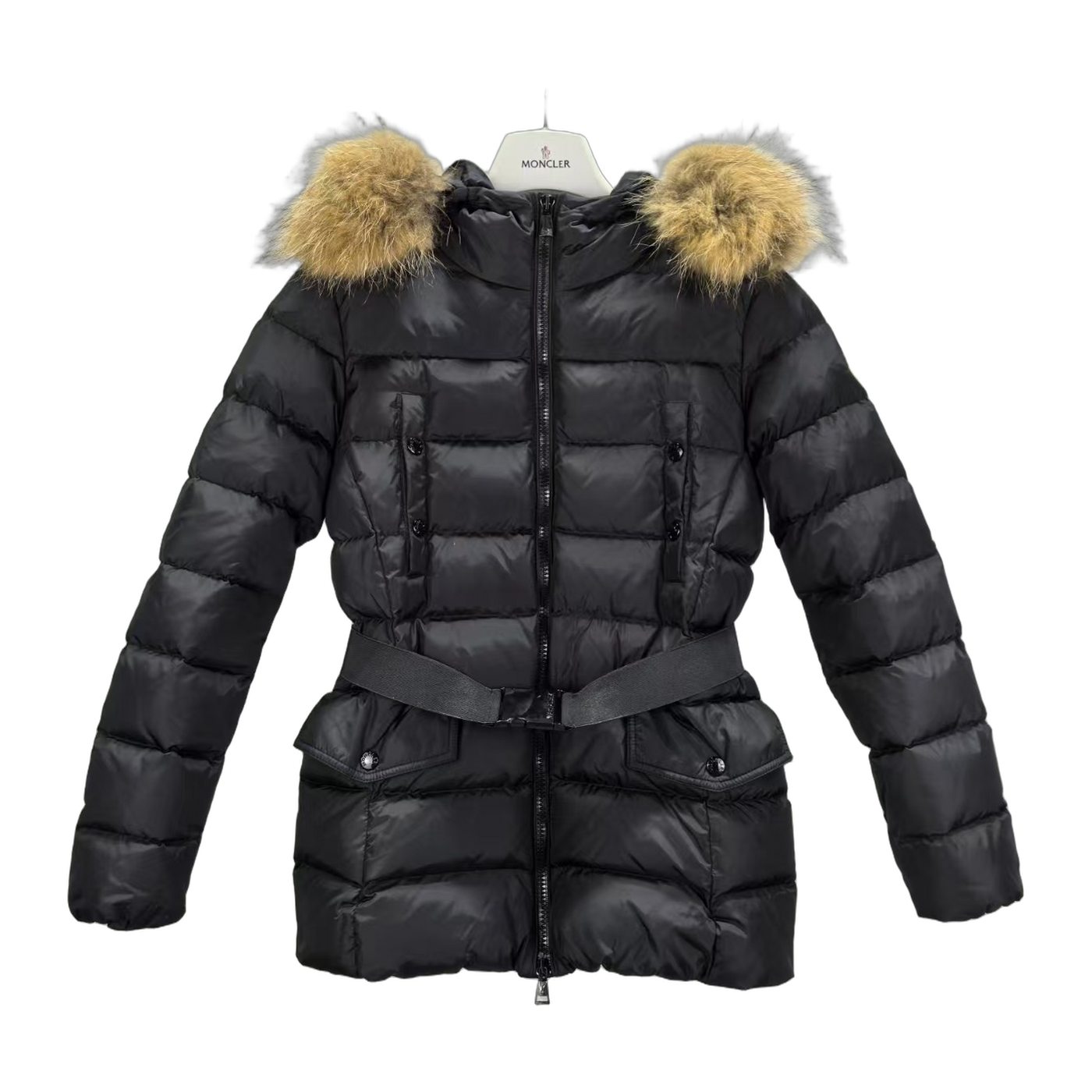 Moncler Boed Hooded Shearling-Trimmed Short Down Jacket — Black — #255