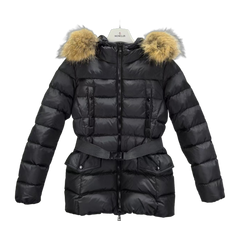 Moncler Boed Hooded Shearling-Trimmed Short Down Jacket — Black — #255