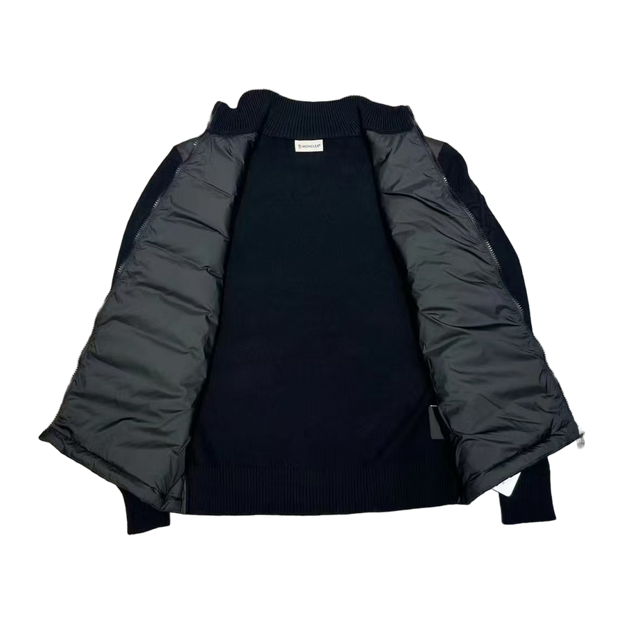 Moncler Quilted Knit-Panel Down Jacket — Black — #256