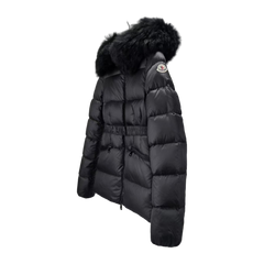 Moncler Boed Hooded Shearling-Trimmed Short Down Jacket — Black — #262
