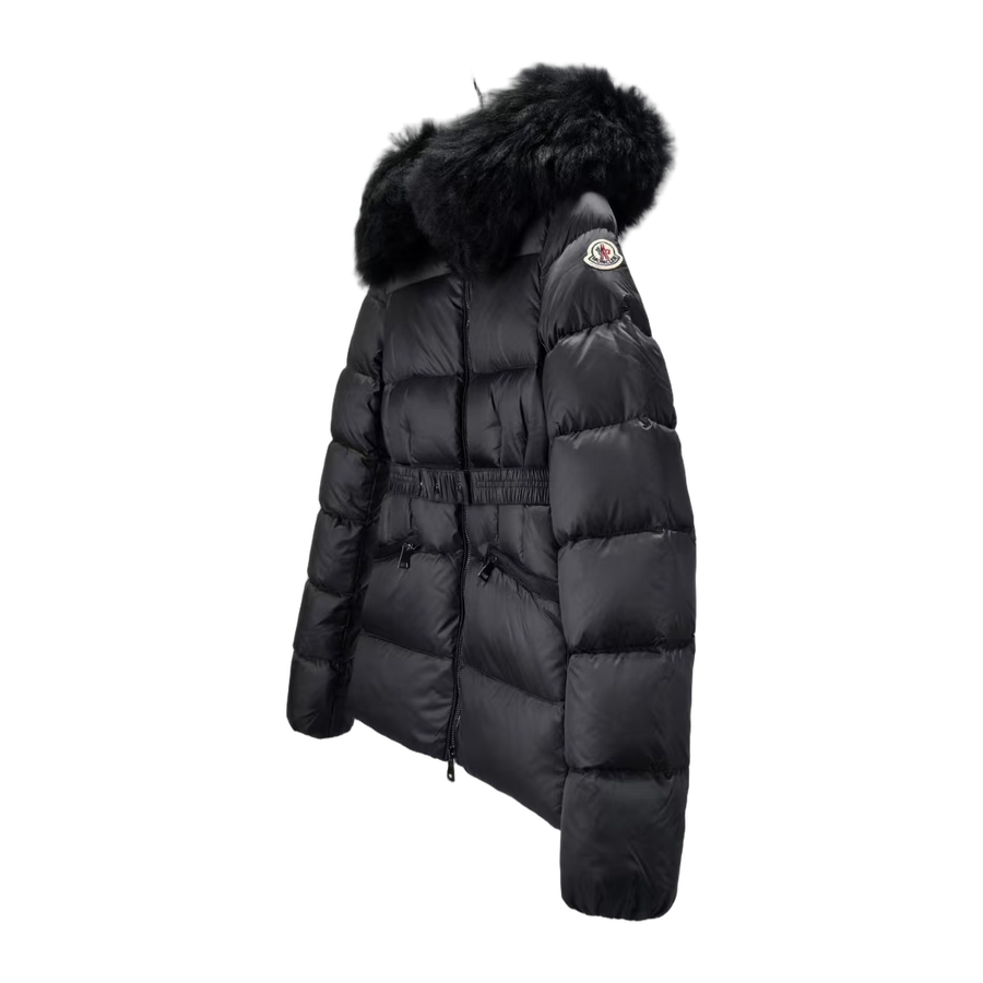 Moncler Boed Hooded Shearling-Trimmed Short Down Jacket — Black — #262