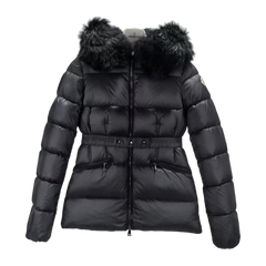 Moncler Boed Hooded Shearling-Trimmed Short Down Jacket — Black — #262