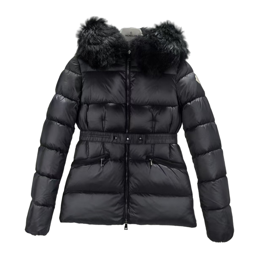 Moncler Boed Hooded Shearling-Trimmed Short Down Jacket — Black — #262