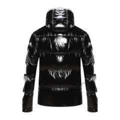 Moncler Glossy Hooded Cropped Down Jacket — Black — #281