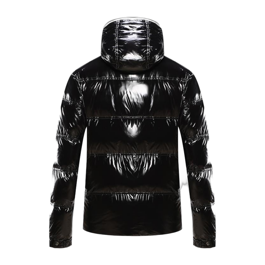 Moncler Glossy Hooded Cropped Down Jacket — Black — #281